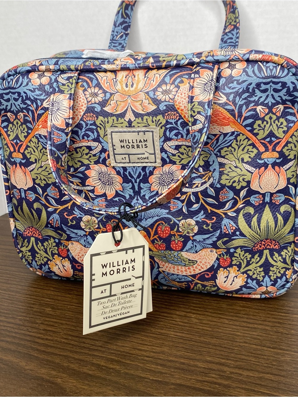 William Morris Navy Strawberry Thief Cosmetic Travel Case - Picture 5 of 10